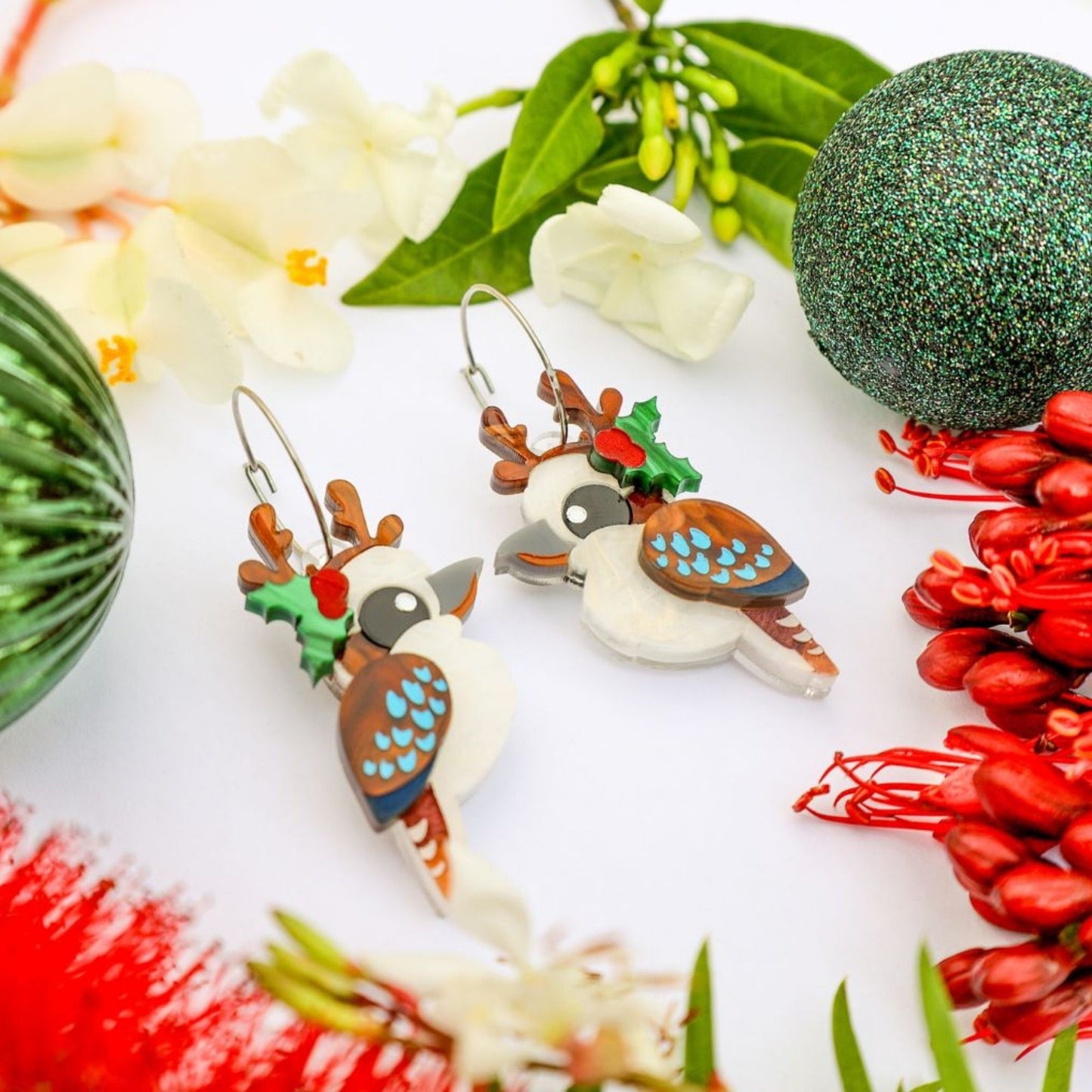 *LIMITED RESTOCK* Reindeer Kookaburras - 2024 Christmas Collection - Handmade Acrylic Earrings