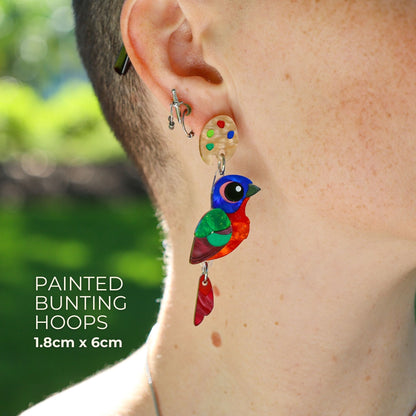 BINKABU Painted Bunting Studs handmade acrylic bird earrings