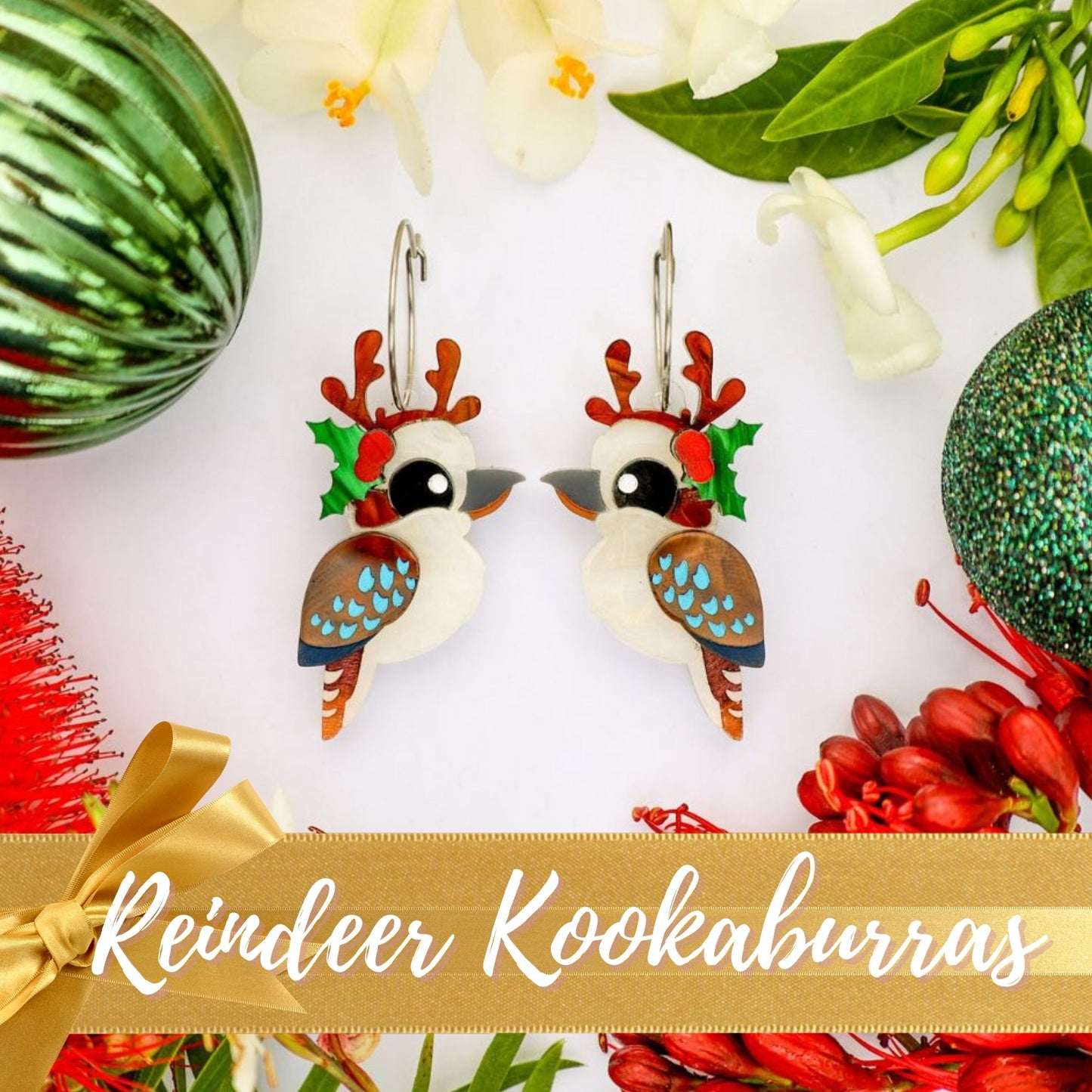 *LIMITED RESTOCK* Reindeer Kookaburras - 2024 Christmas Collection - Handmade Acrylic Earrings