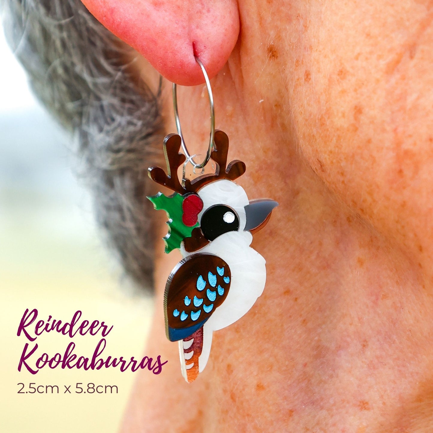 *LIMITED RESTOCK* Reindeer Kookaburras - 2024 Christmas Collection - Handmade Acrylic Earrings