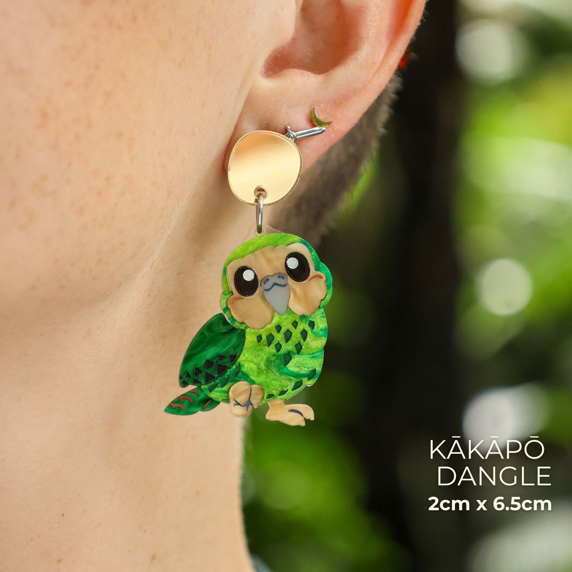 BINKABU Kākāpō Dangle handmade acrylic bird earrings