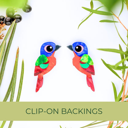 BINKABU Painted Bunting Studs handmade acrylic bird earrings
