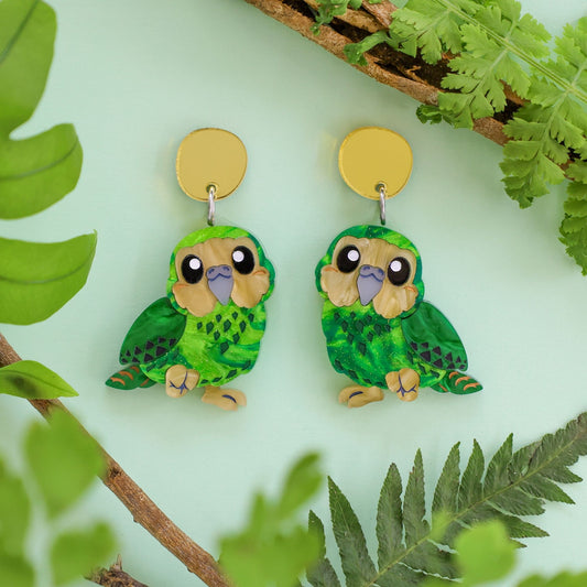 BINKABU Kākāpō Dangle handmade acrylic bird earrings