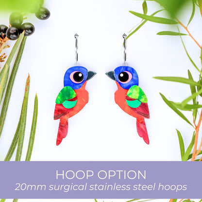 BINKABU Painted Bunting Studs handmade acrylic bird earrings