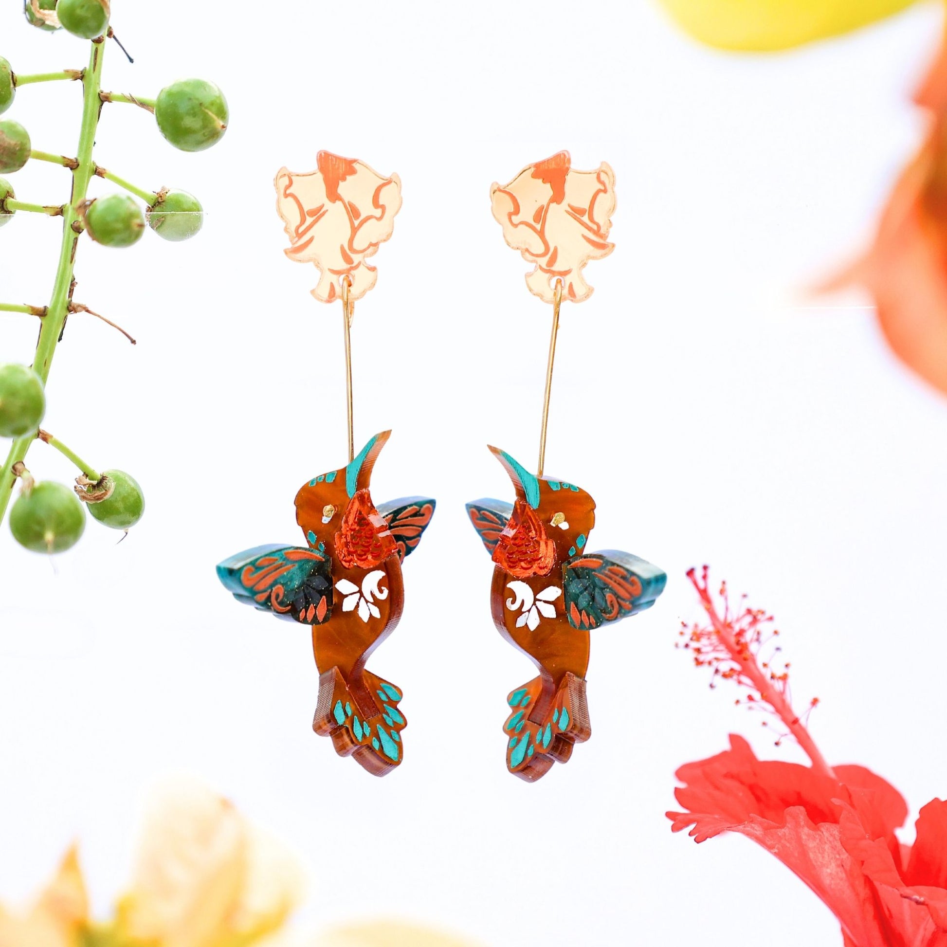 BINKABU Allen’s Hummingbird handmade acrylic bird earrings