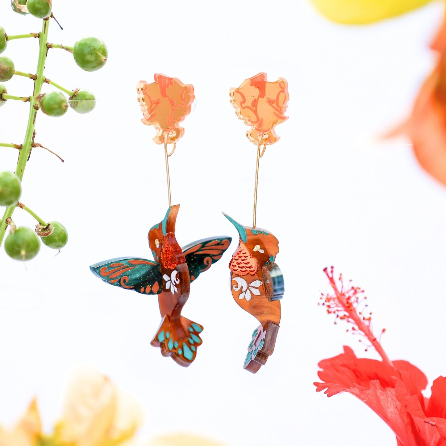 BINKABU Allen’s Hummingbird handmade acrylic bird earrings