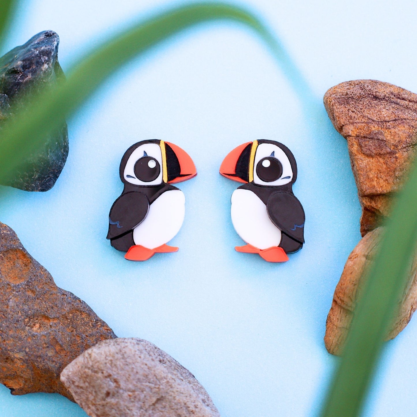 BINKABU Puffin Studs handmade acrylic bird earrings