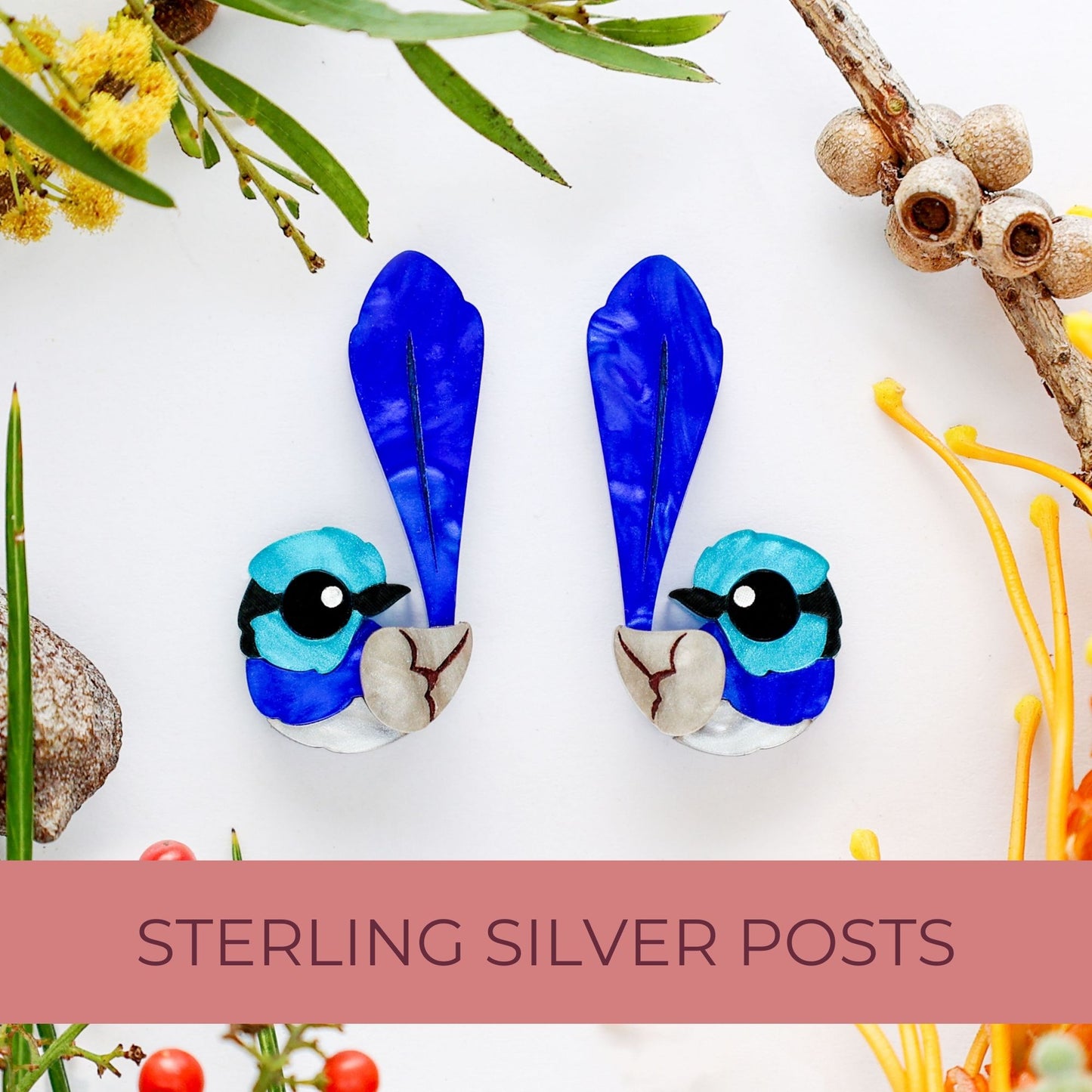 BINKABU Superb Fairywren Studs handmade acrylic bird earrings