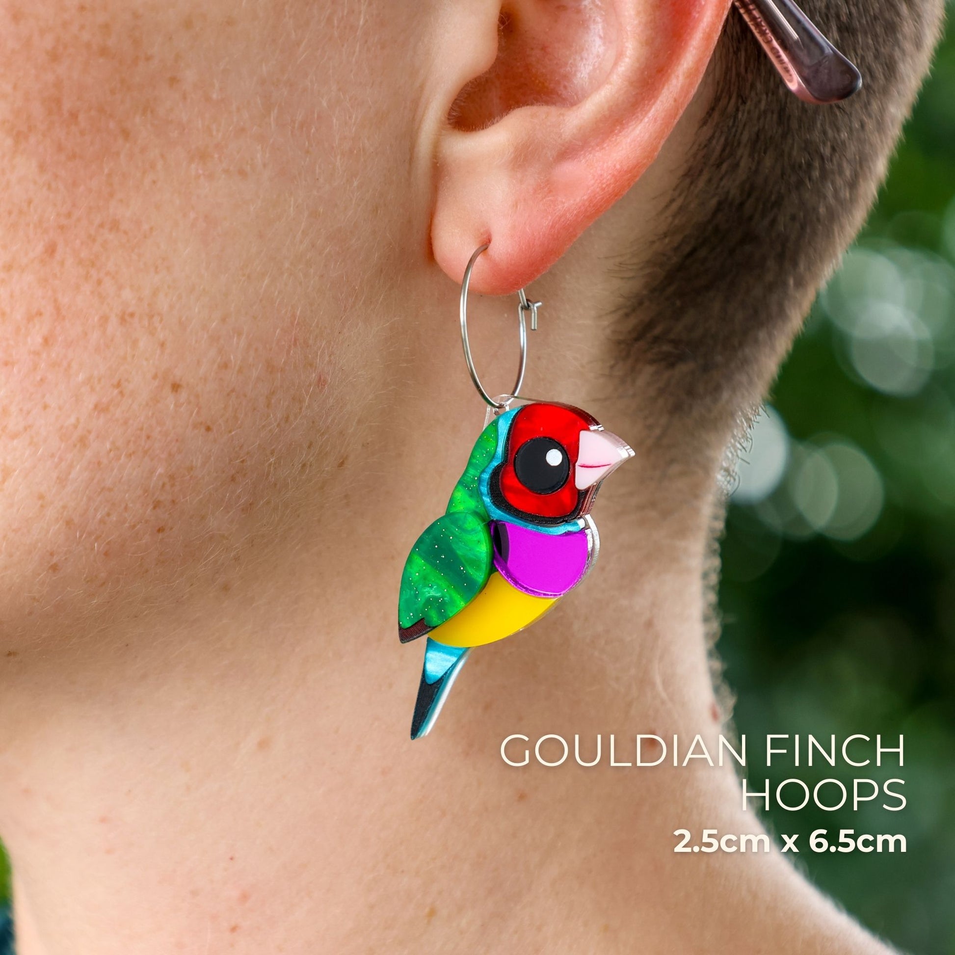 BINKABU Gouldian Finch Studs Handmade Bird Earrings