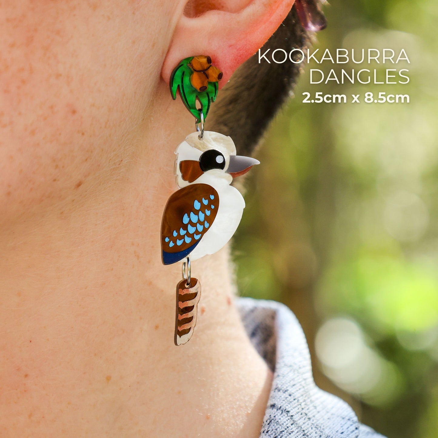 BINKABU Kookaburra handmade acrylic bird earrings