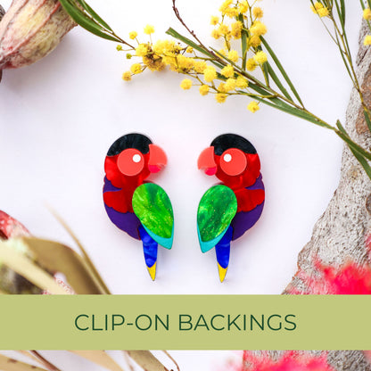 BINKABU Black-Capped Lory Handmade Acrylic Bird Earrings