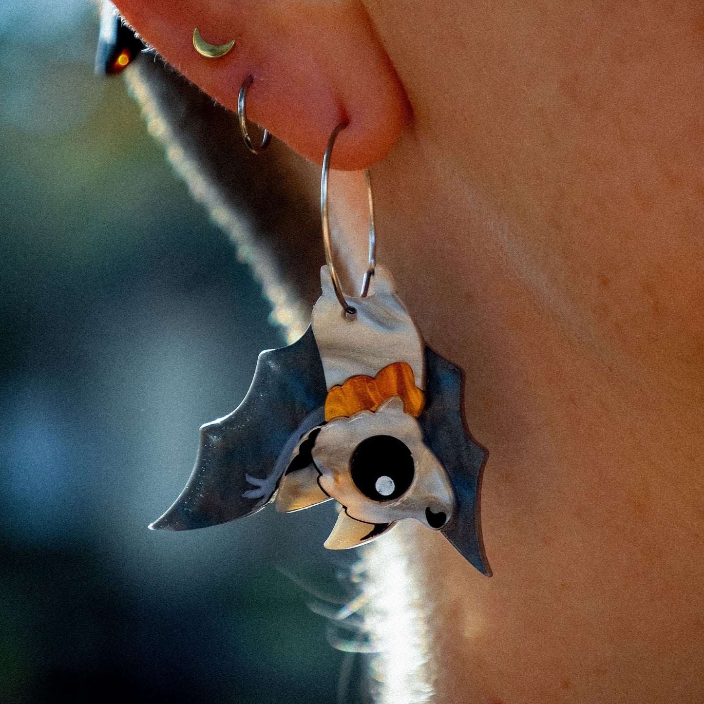 BINKABU Imposter - Grey-Headed Flying Fox/Fruit Bat handmade acrylic bird earrings