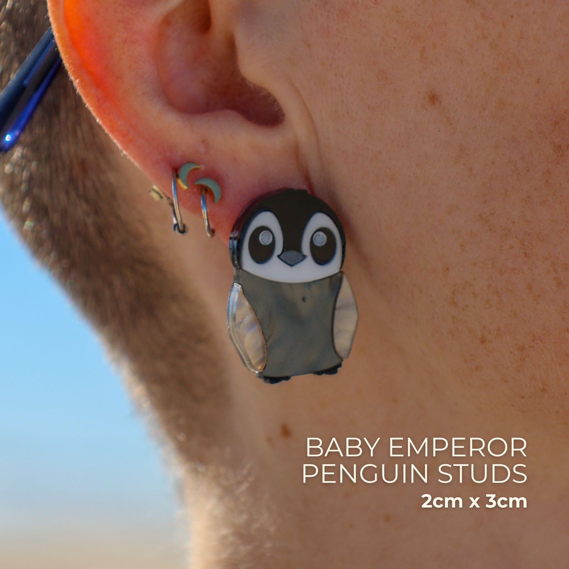 BINKABU Baby Emperor Penguin Studs handmade acrylic bird earrings