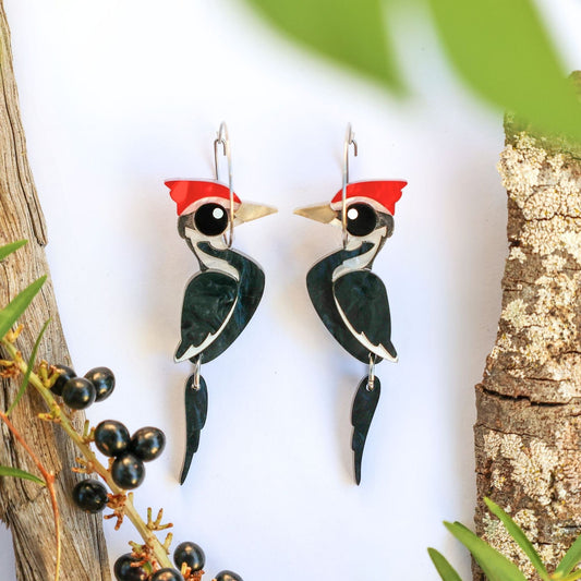 Pileated Woodpecker Hoops - North American Acrylic Bird Earrings