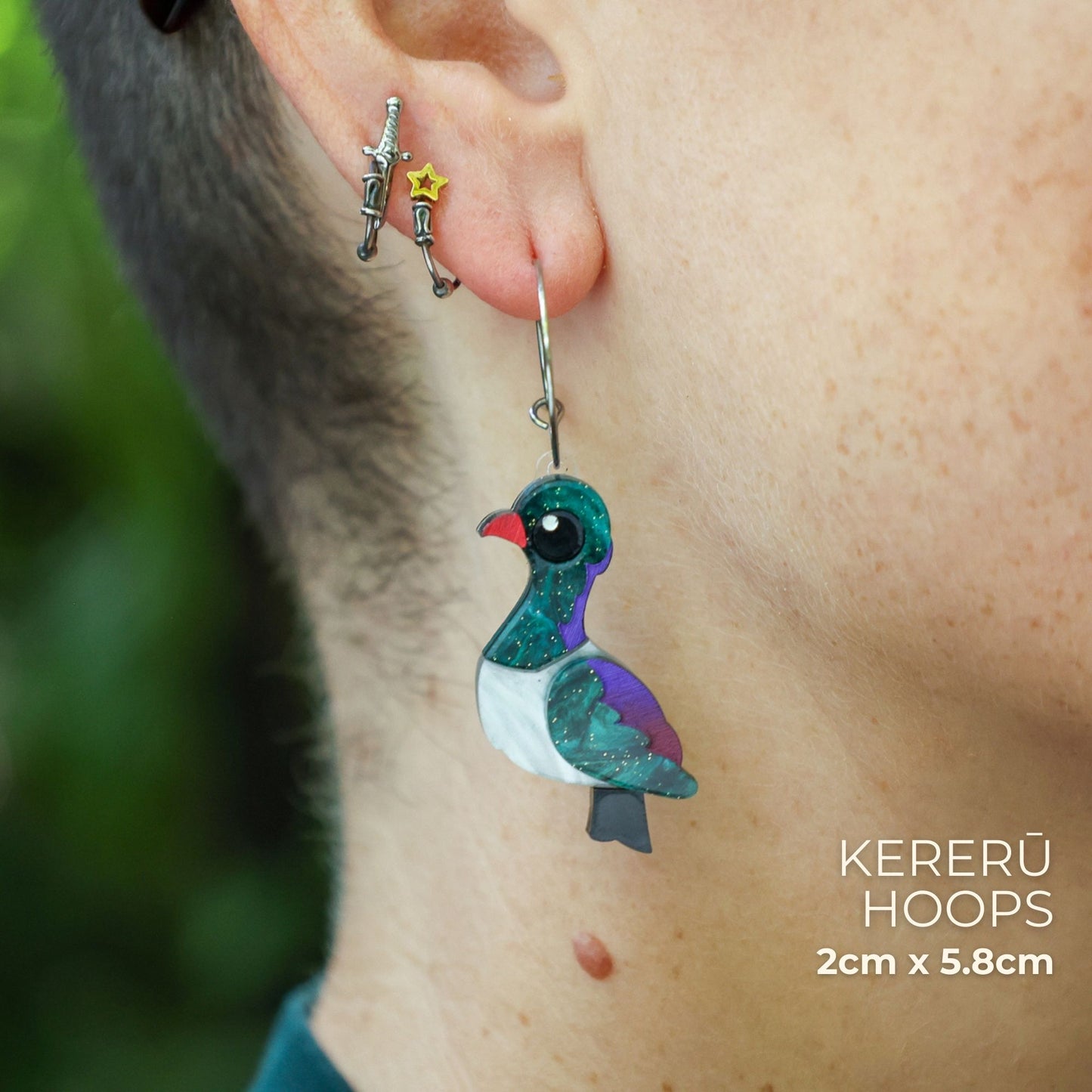 BINKABU Kererū Studs handmade acrylic bird earrings