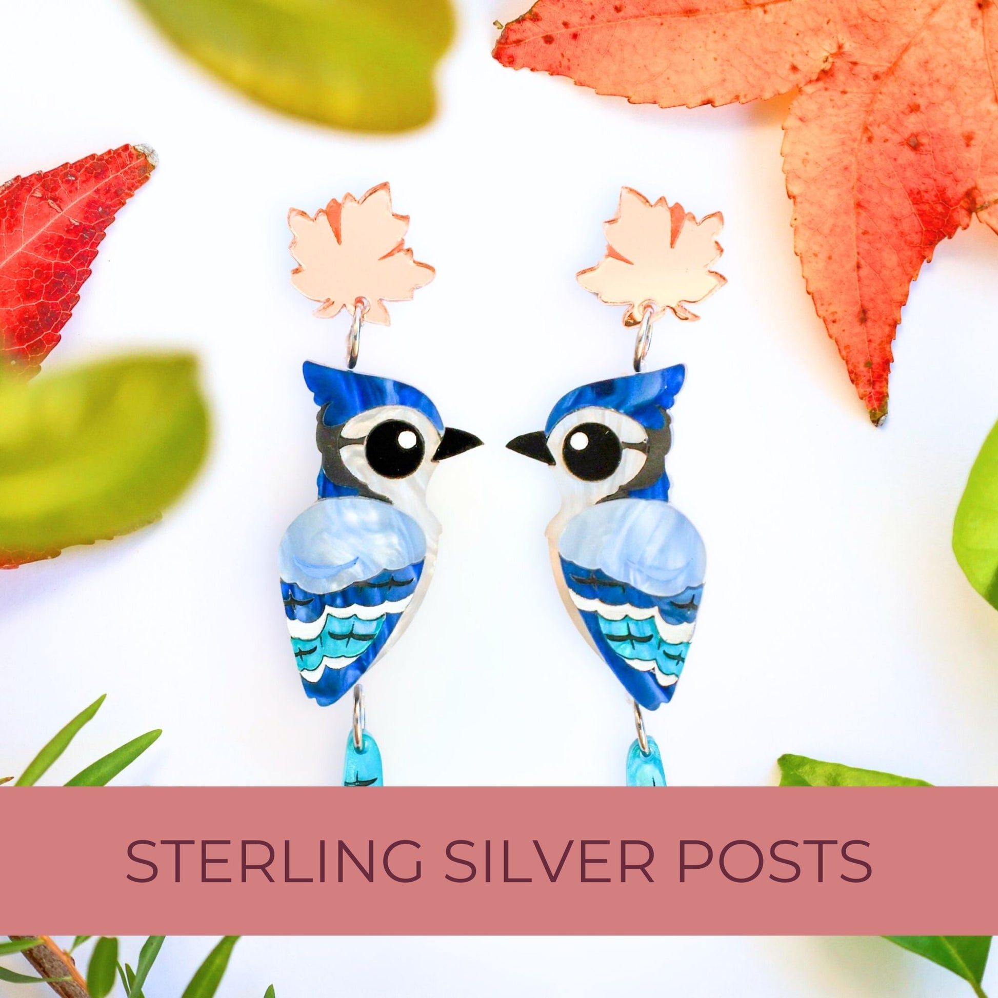 BINKABU Blue Jay Dangles handmade acrylic bird earrings