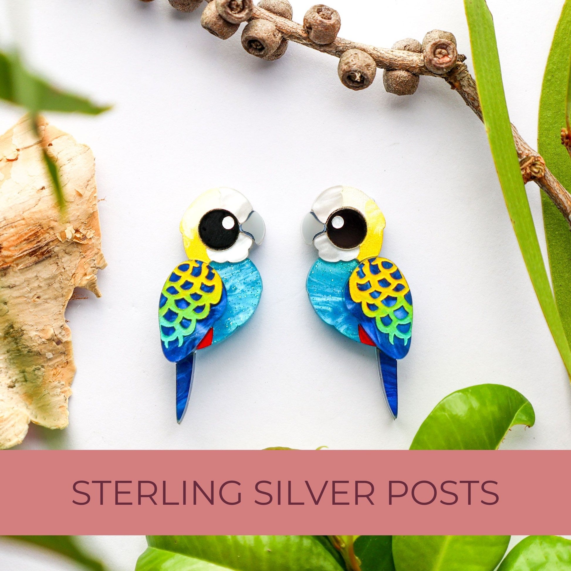 BINKABU Pale-Headed Rosella handmade acrylic bird earrings