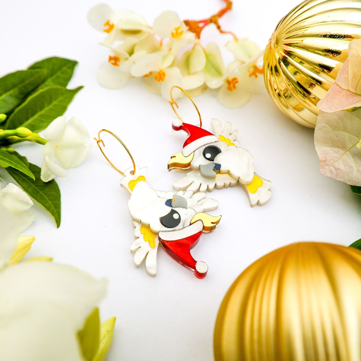 *LIMITED RESTOCK* Santa Cockatoo - 2024 Christmas Collection - Handmade Acrylic Earrings