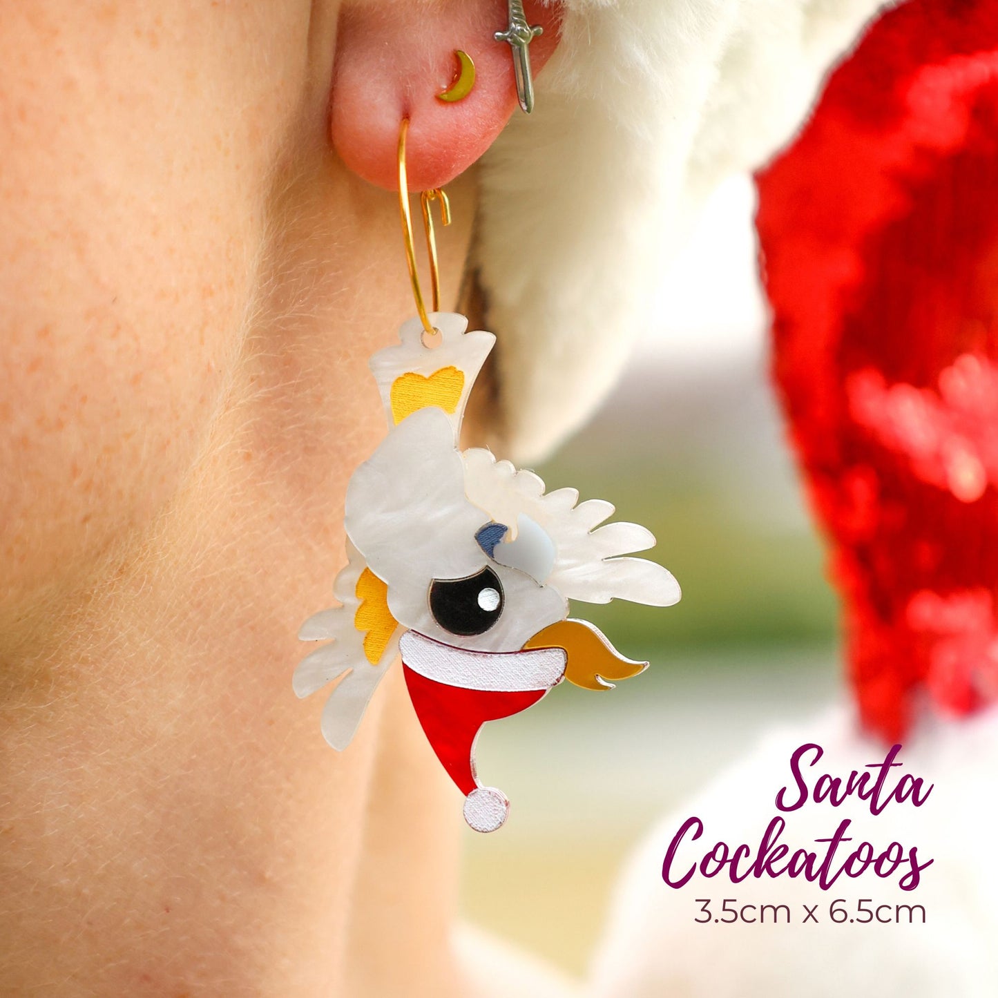 *LIMITED RESTOCK* Santa Cockatoo - 2024 Christmas Collection - Handmade Acrylic Earrings