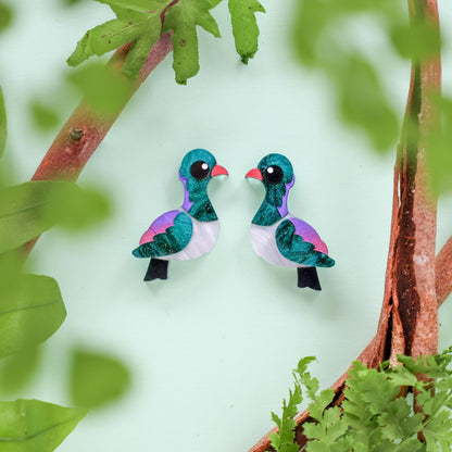 BINKABU Kererū Studs handmade acrylic bird earrings
