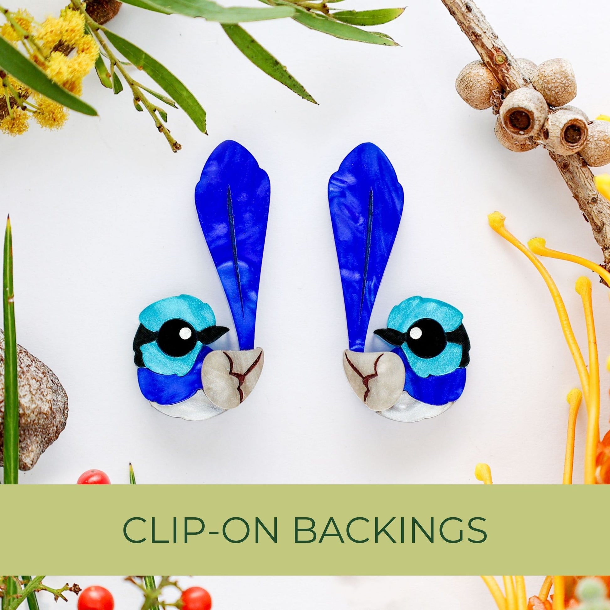 BINKABU Superb Fairywren Studs handmade acrylic bird earrings