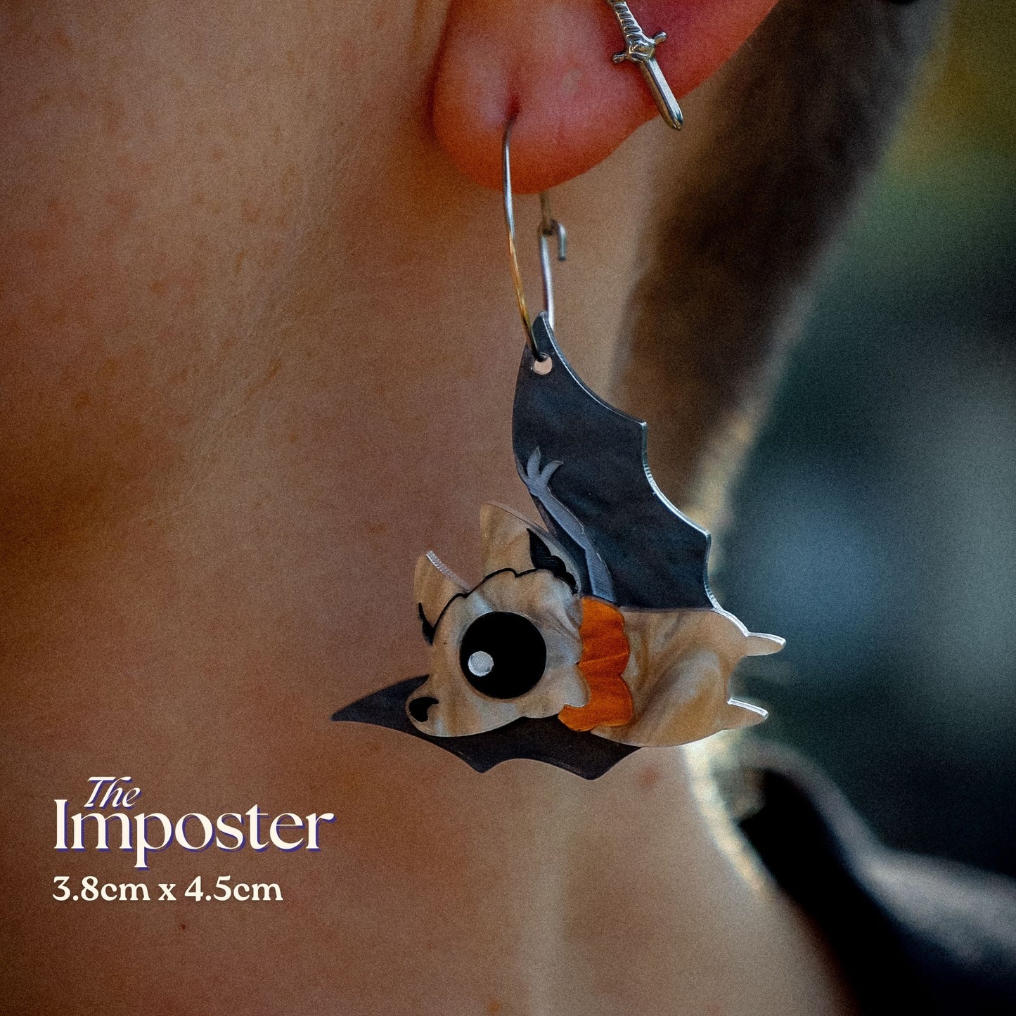 BINKABU Imposter - Grey-Headed Flying Fox/Fruit Bat handmade acrylic bird earrings