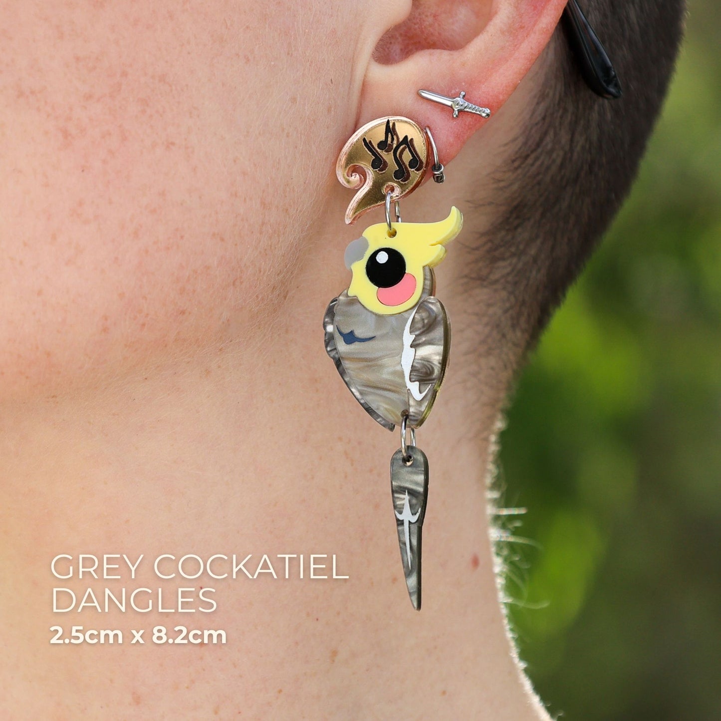 BINKABU Grey Cockatoo handmade acrylic bird earrings