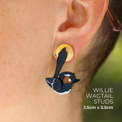 BINKABU Willie Wagtail handmade acrylic bird earrings