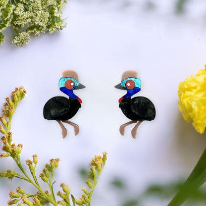 BINKABU Cassowary Studs handmade acrylic bird earrings