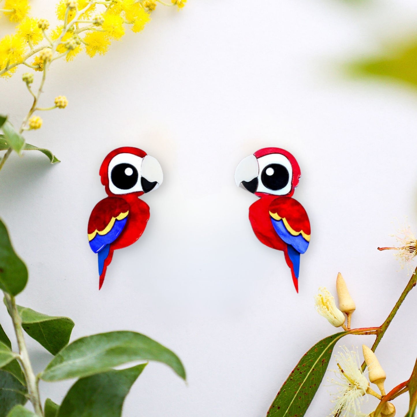 Scarlet Macaw Studs - Statement Bird Earrings