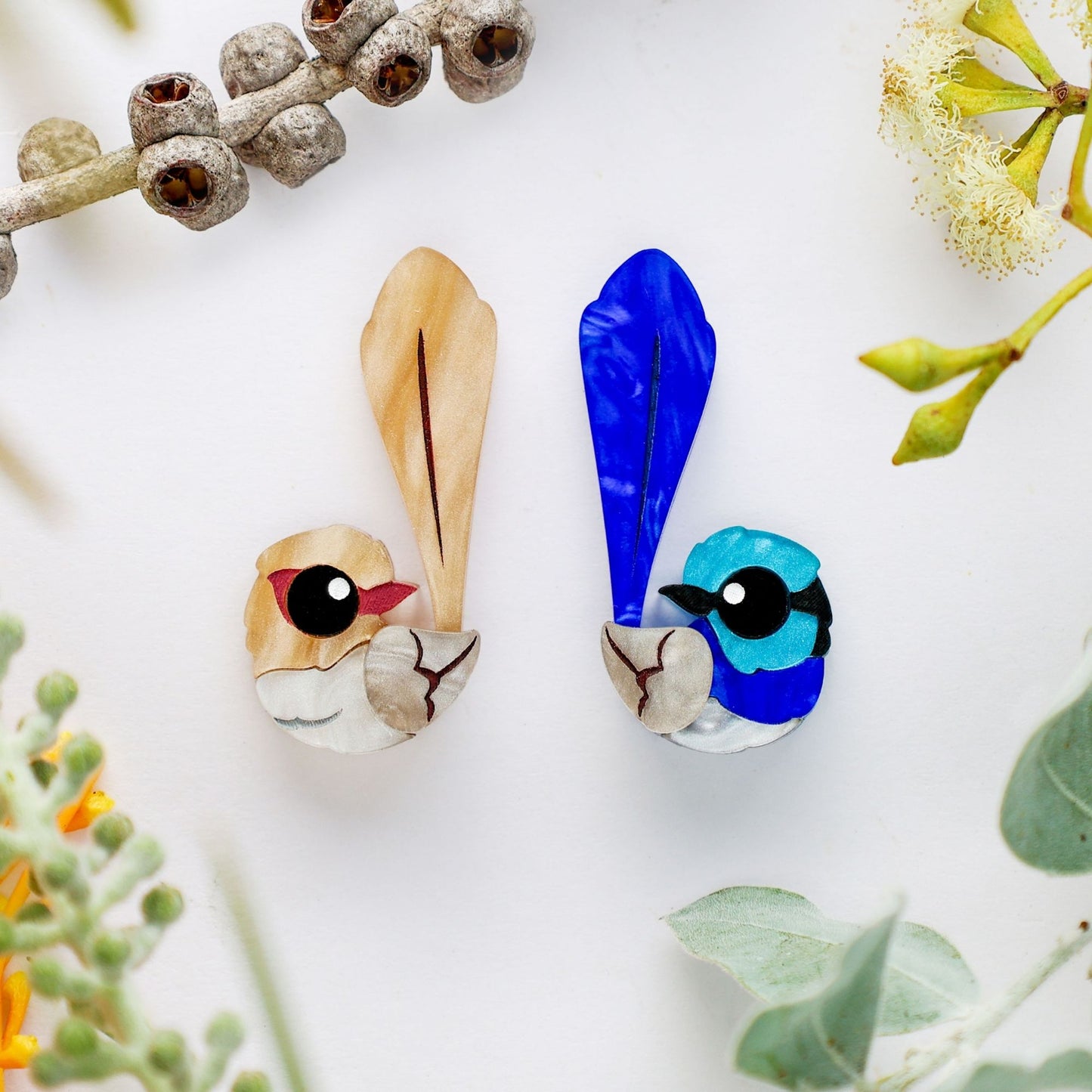 BINKABU Superb Fairywren Studs handmade acrylic bird earrings