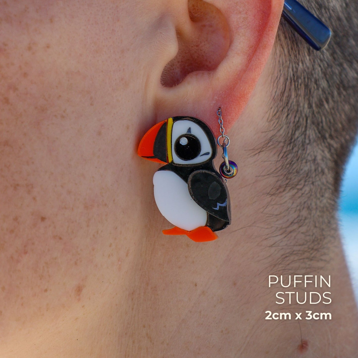 BINKABU Puffin Studs handmade acrylic bird earrings