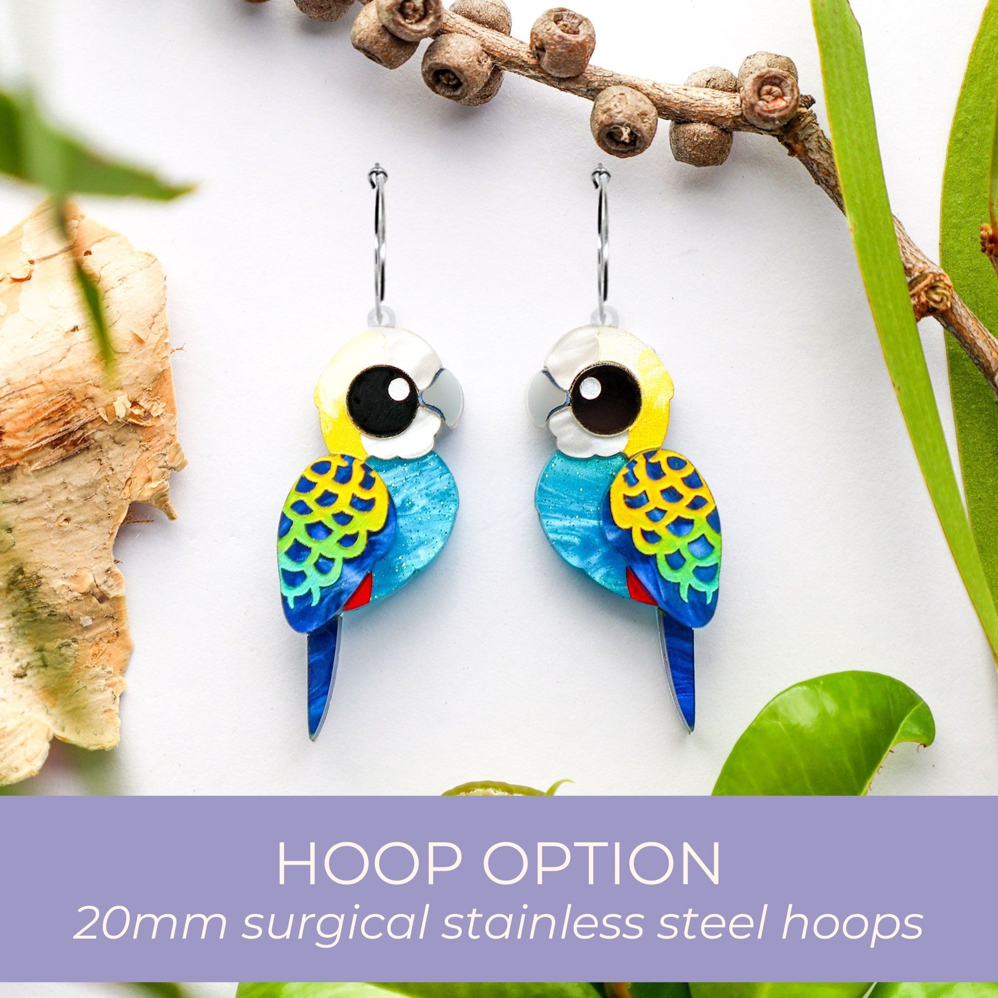 BINKABU Pale-Headed Rosella handmade acrylic bird earrings