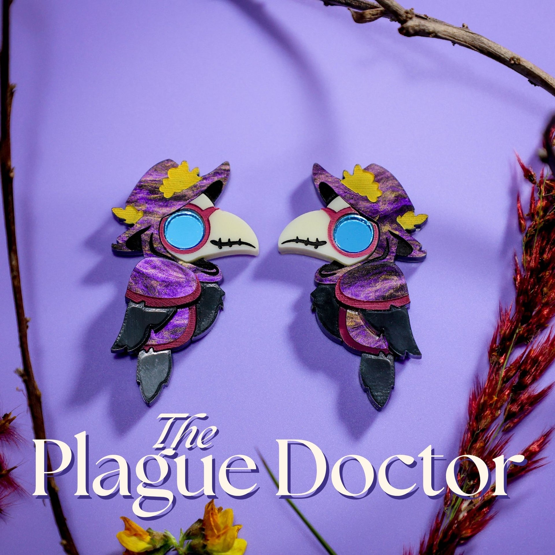 BINKABU Plague Doctor handmade acrylic bird earrings