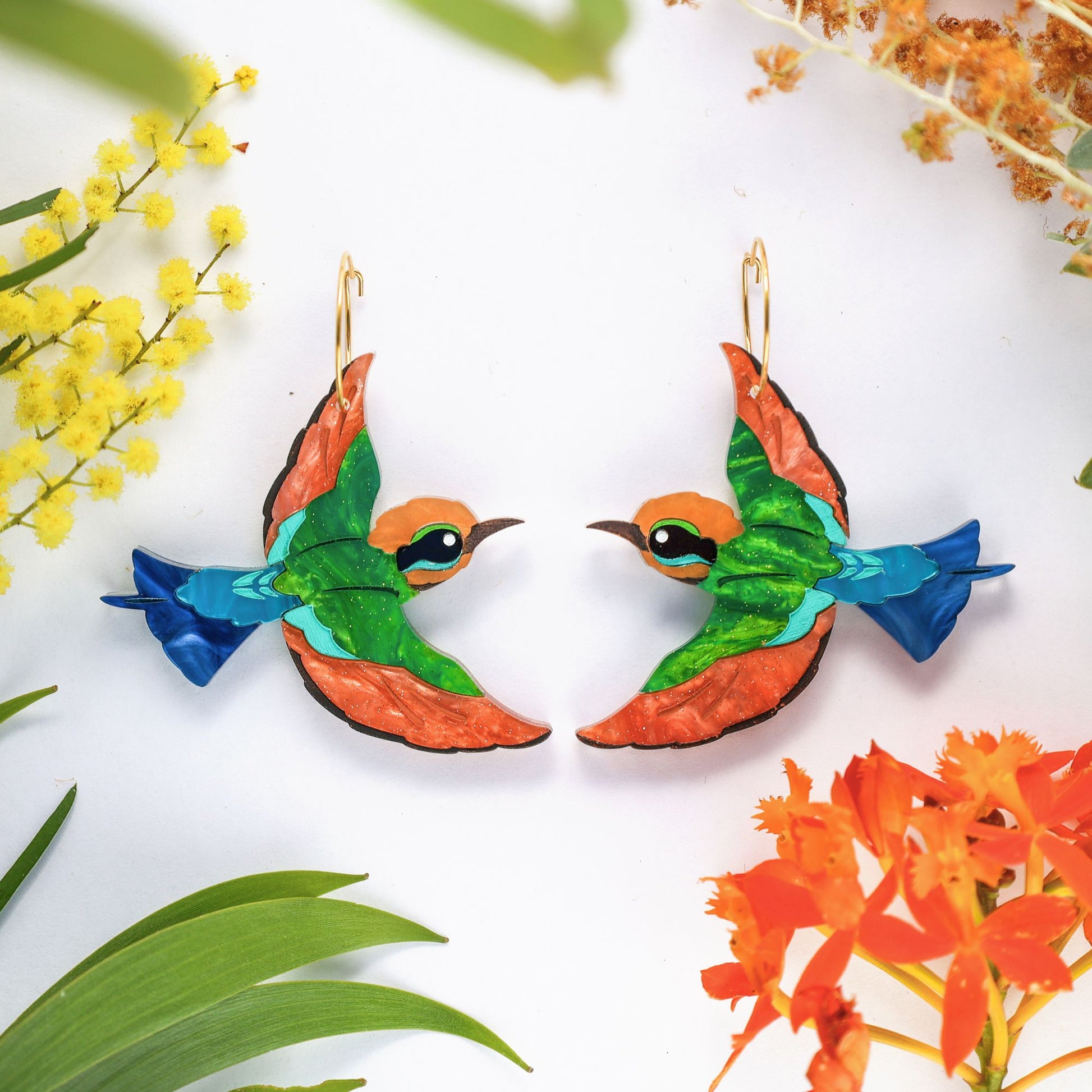 BINKABU Rainbow Bee-Eater handmade acrylic bird earrings