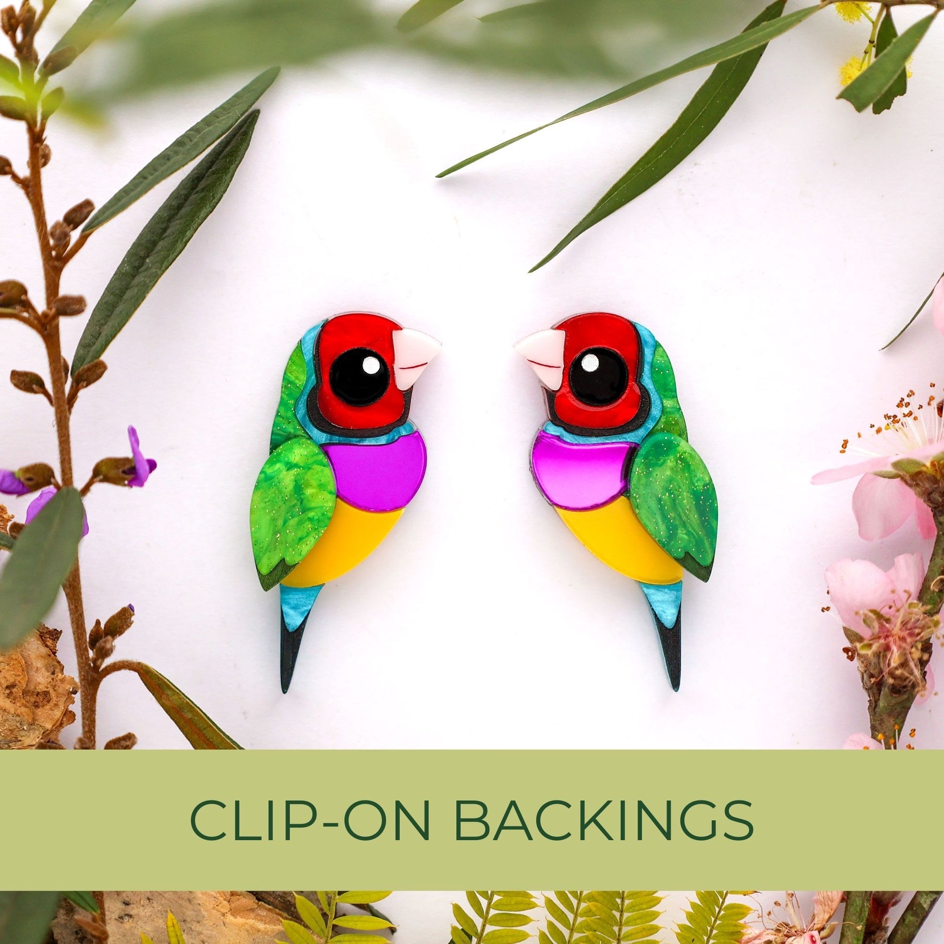 BINKABU Gouldian Finch Studs Handmade Bird Earrings