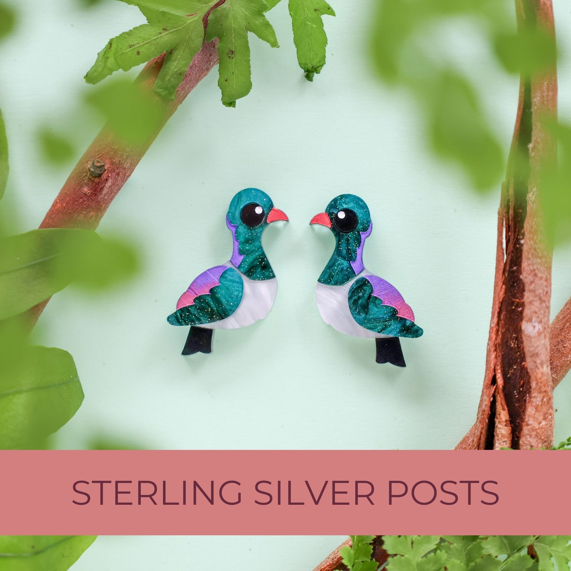 BINKABU Kererū Studs handmade acrylic bird earrings