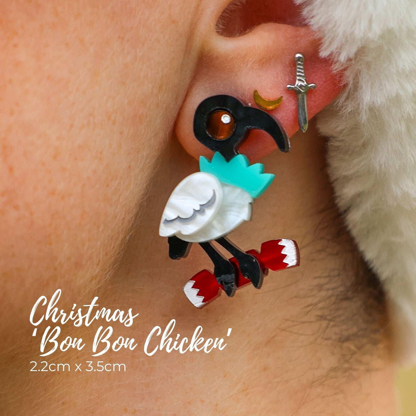 *LIMITED RESTOCK* Christmas ‘Bon Bon Chicken’ - 2024 Christmas Collection - Handmade Acrylic Earrings