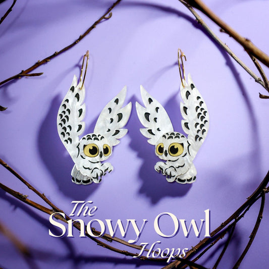 *PRE-ORDER* Snowy Owl Hoop Earrings - Statement Bird Earrings