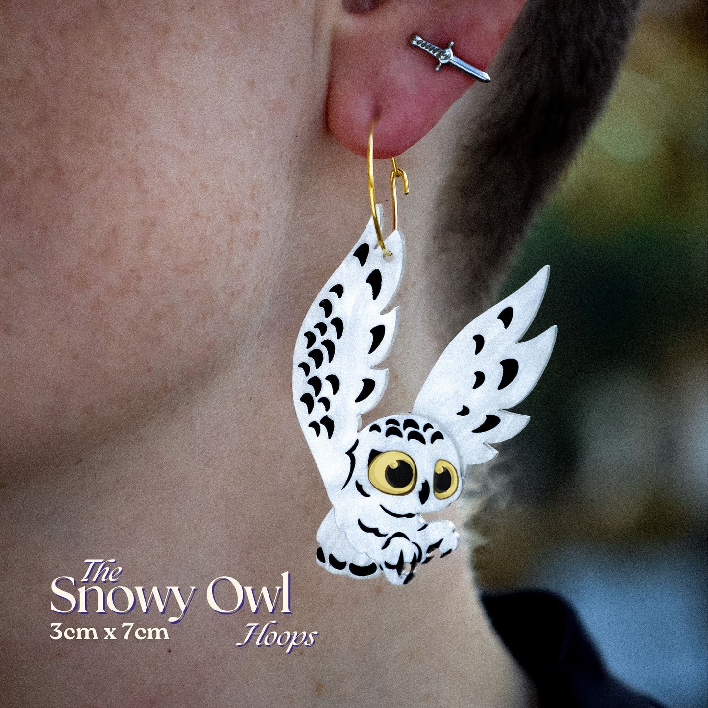 *PRE-ORDER* Snowy Owl Hoop Earrings - Statement Bird Earrings