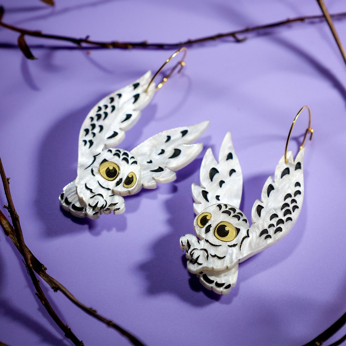 *PRE-ORDER* Snowy Owl Hoop Earrings - Statement Bird Earrings