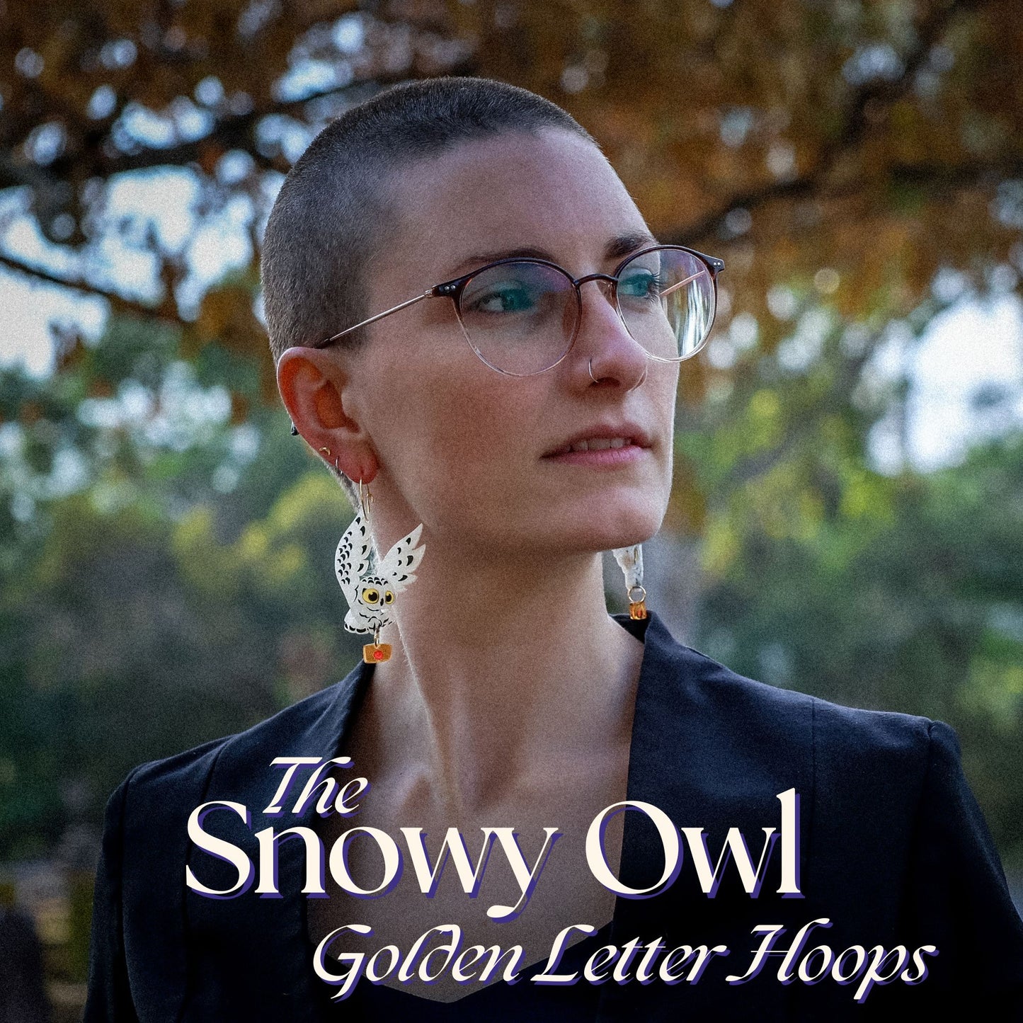 *PRE-ORDER* Snowy Owl 'Golden Letter' Hoop Earrings - Statement Bird Earrings