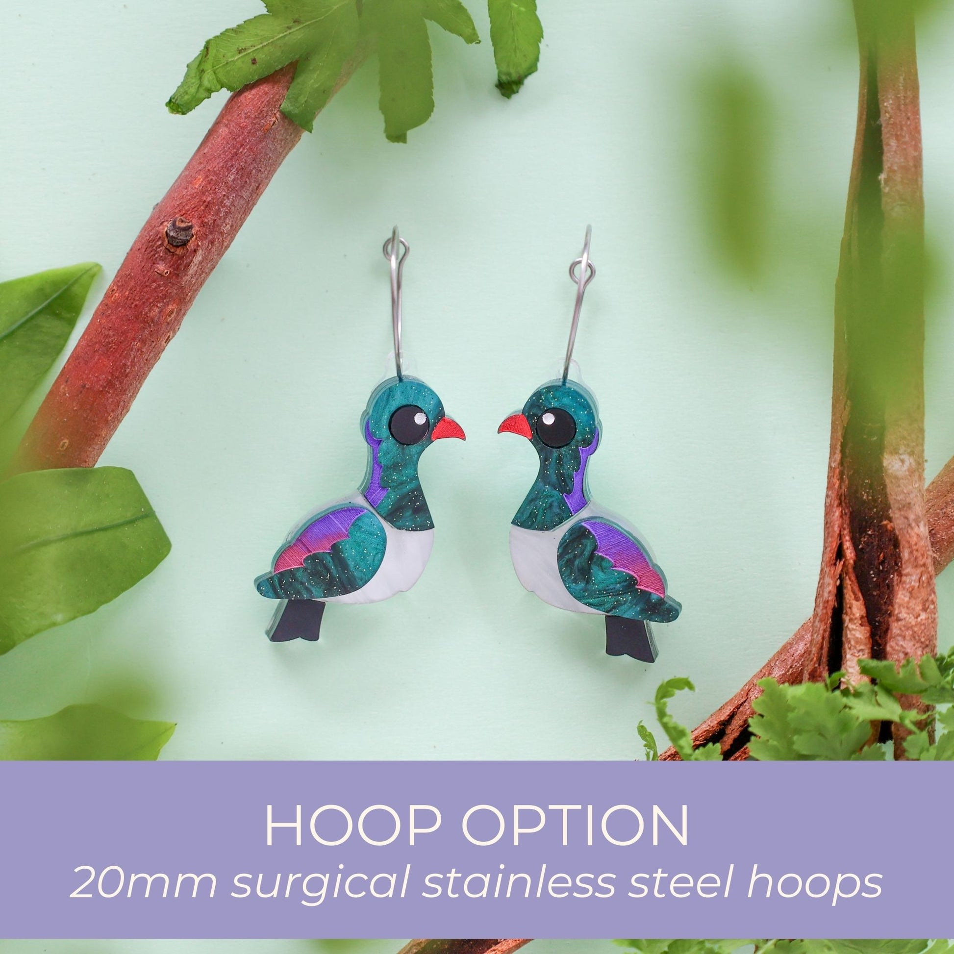 BINKABU Kererū Studs handmade acrylic bird earrings