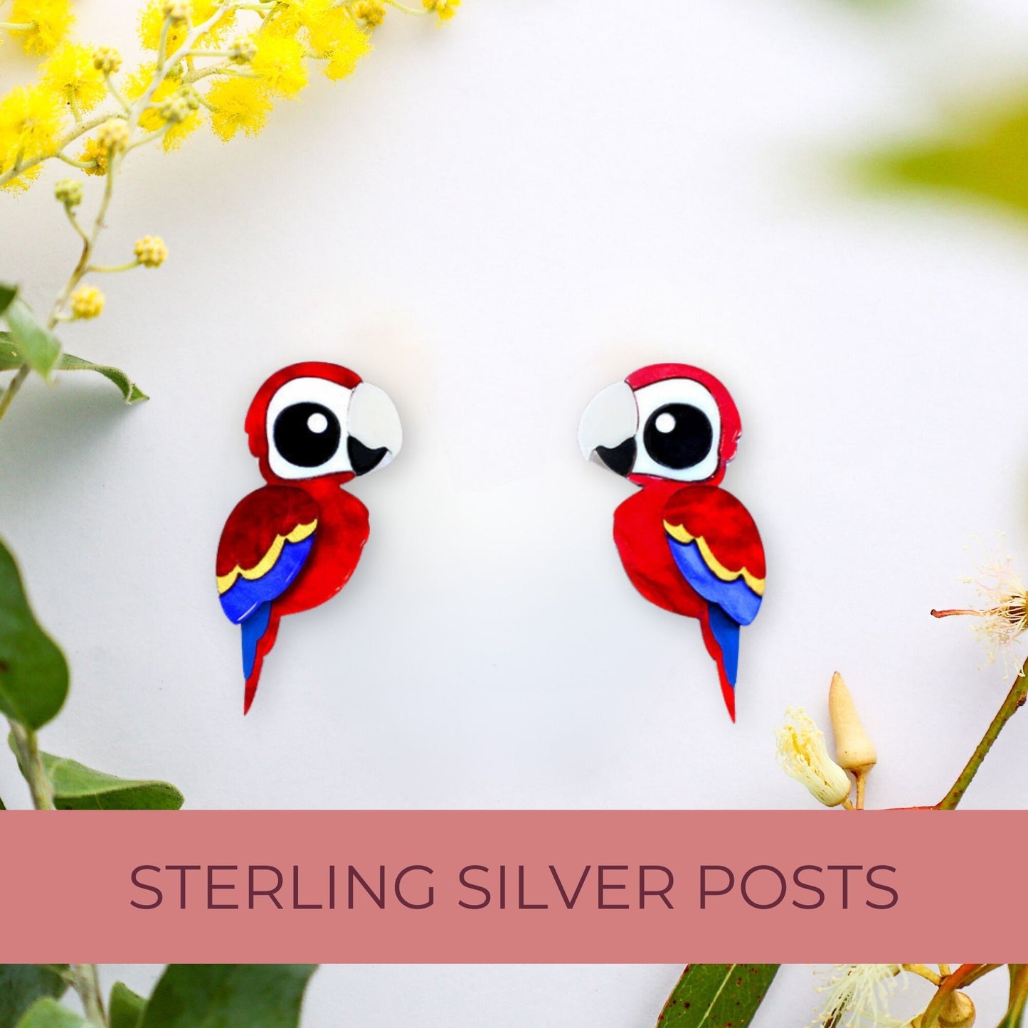 Scarlet Macaw Studs - Statement Bird Earrings