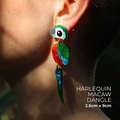 BINKABU Harlequin Macaw Handmade Acrylic Bird Earrings