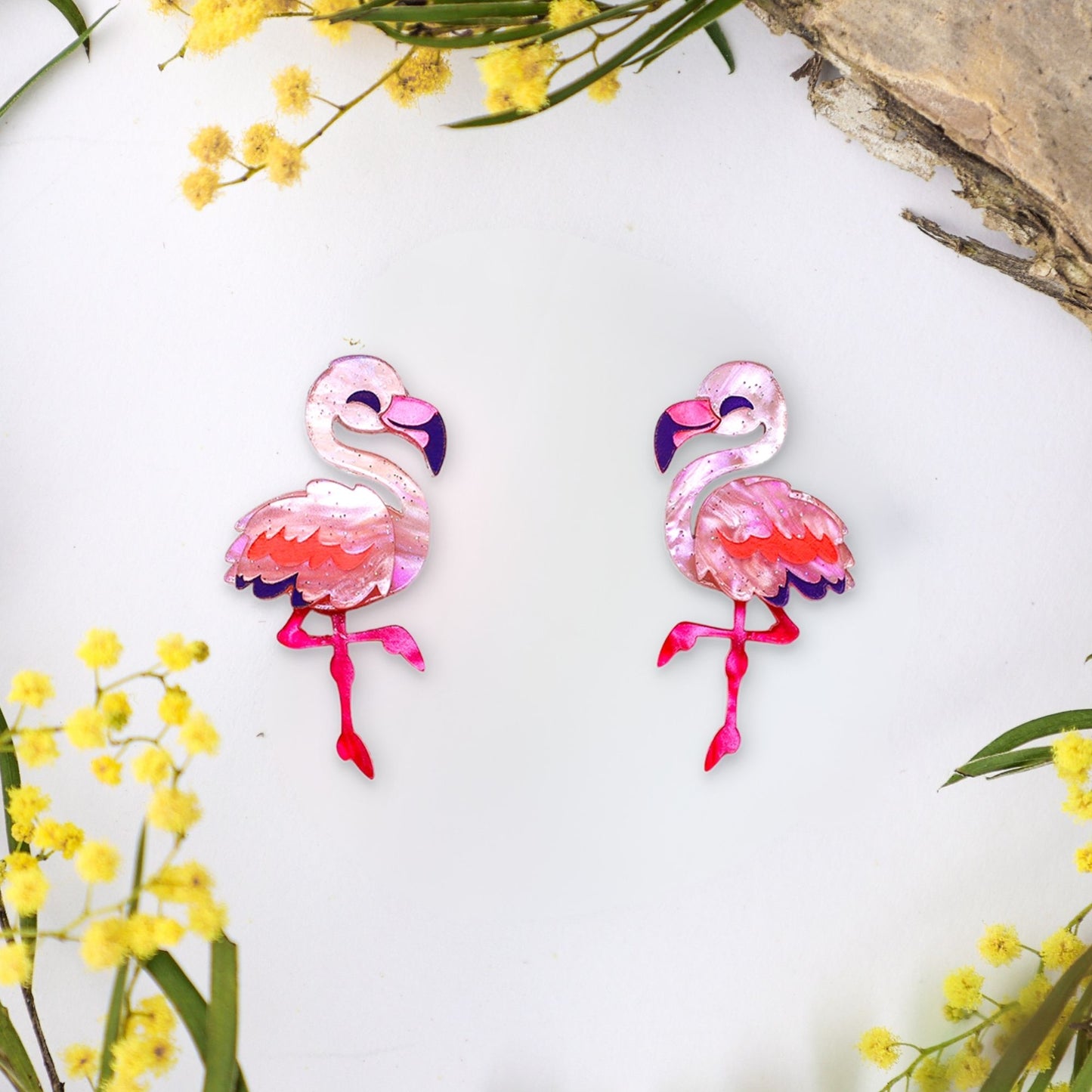 BINKABU Flamingo handmade acrylic bird earrings