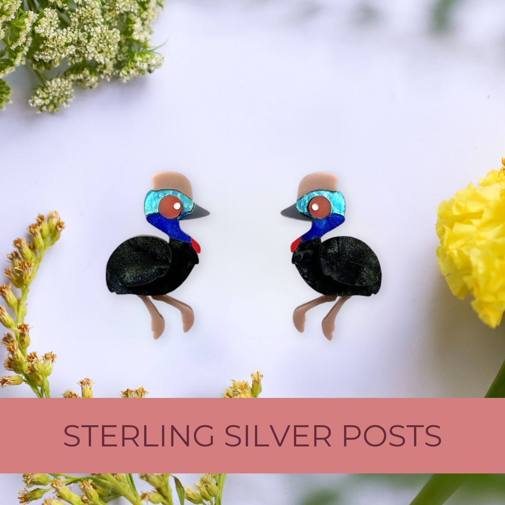 BINKABU Cassowary Studs handmade acrylic bird earrings