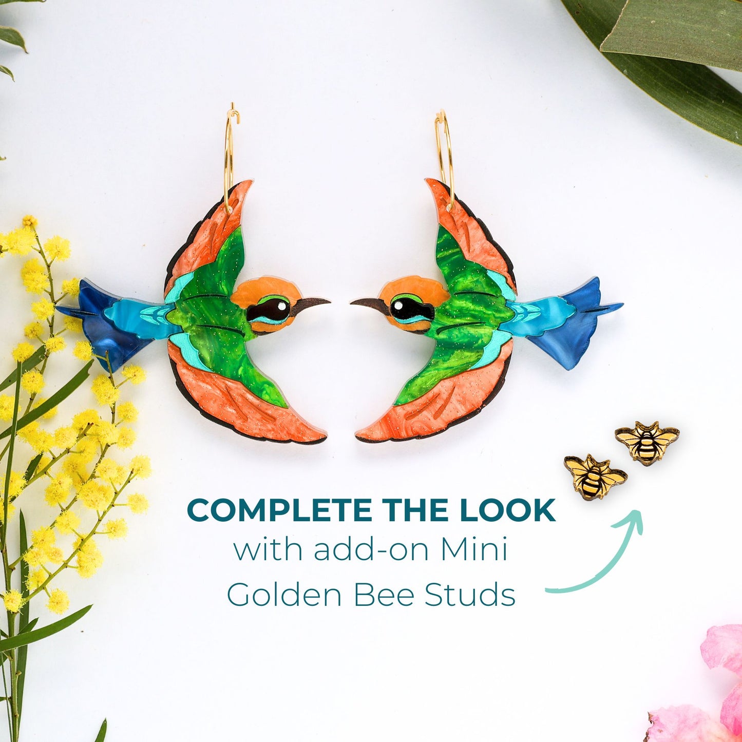 BINKABU Rainbow Bee-Eater handmade acrylic bird earrings