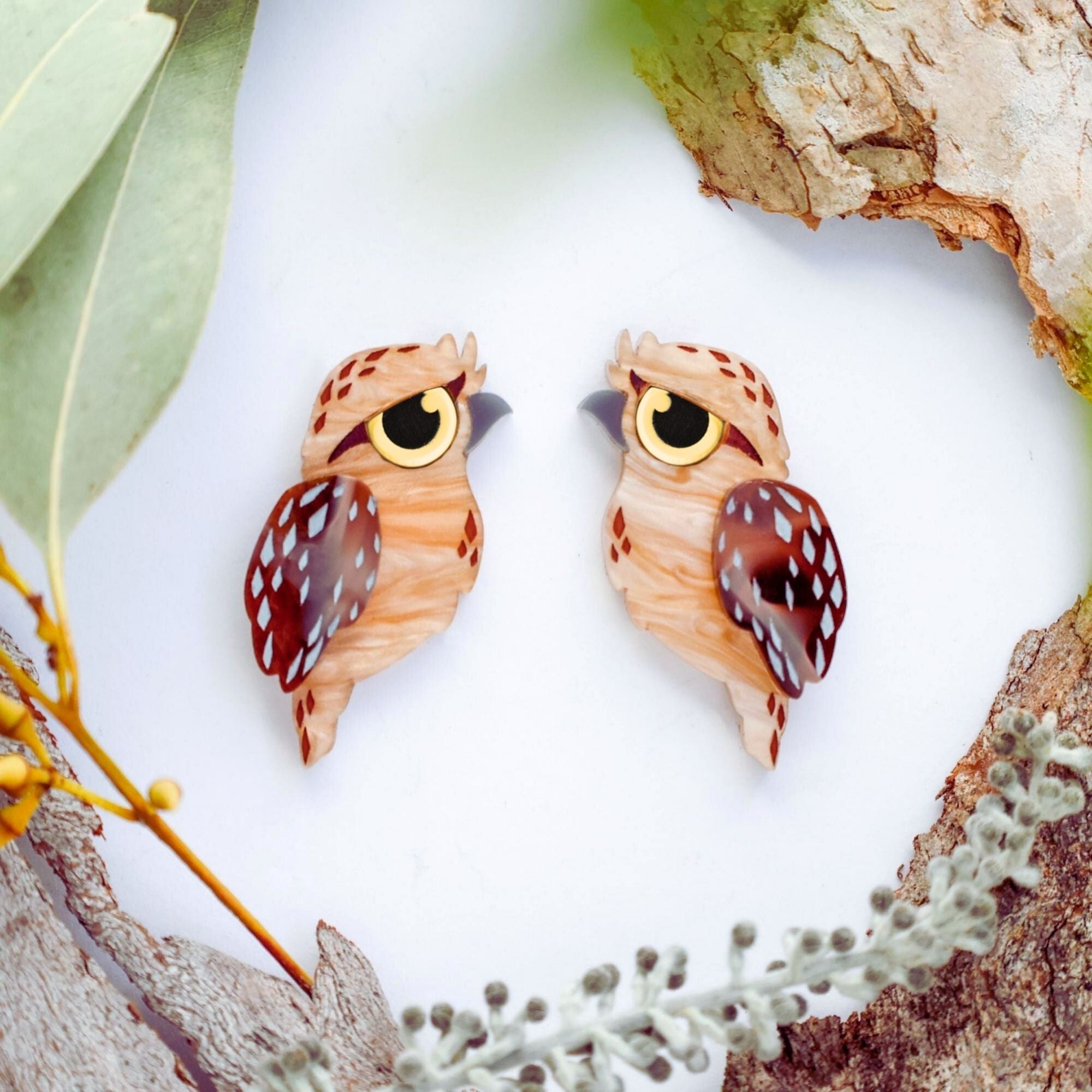 Wooden owl earrings sales