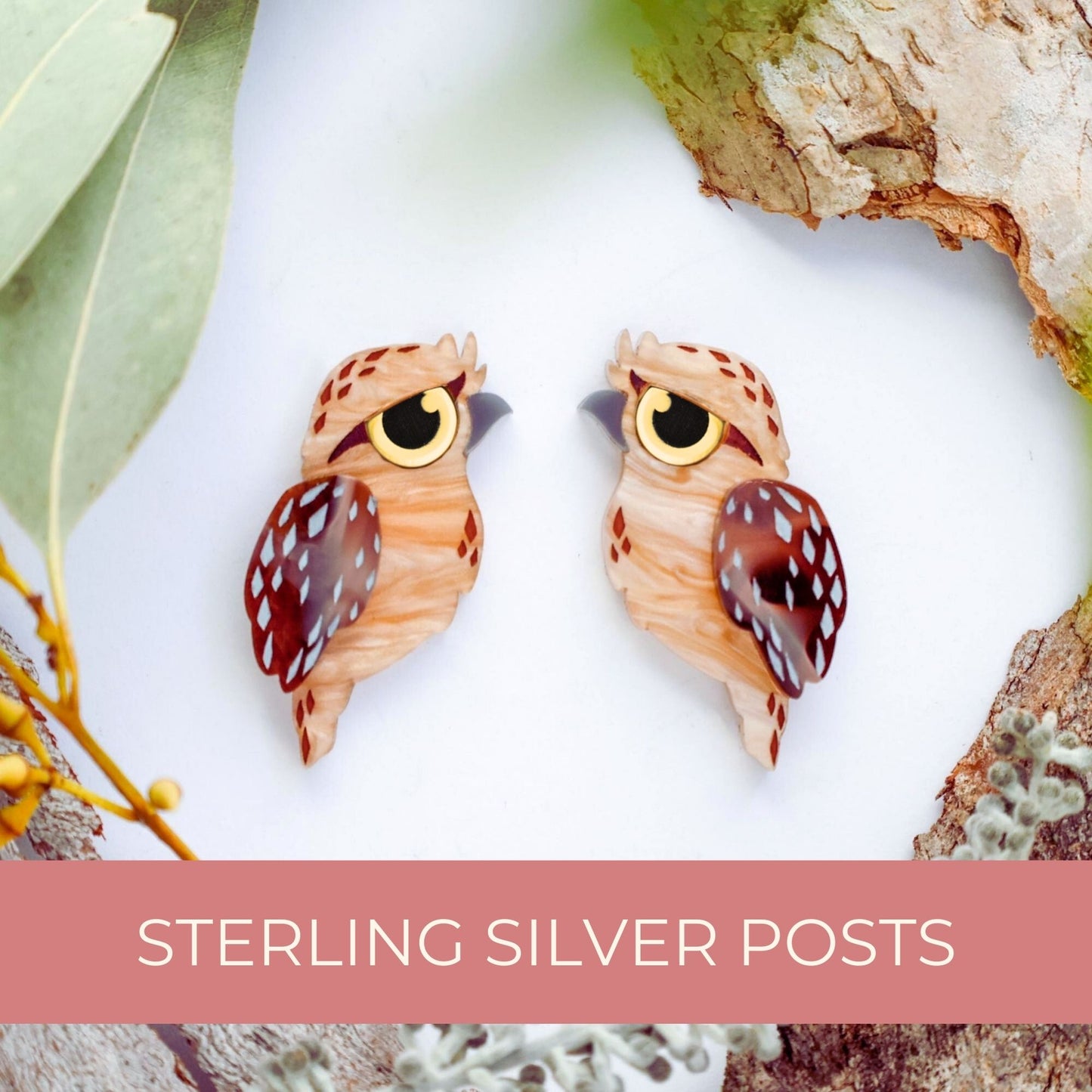 Tawny Frogmouth Earrings - Statement Bird Earrings